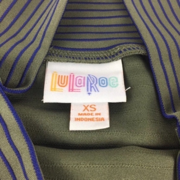 LULAROE Cassie Skirt Pencil Fitted Striped Olive Navy Blue Stretchy Size XS NWT - Picture 3 of 7